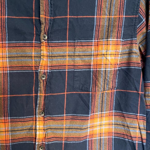 Goodfellow & Co Men's Plaid Flannel Size Large  Navy Orange And Grey - Picture 2 of 7